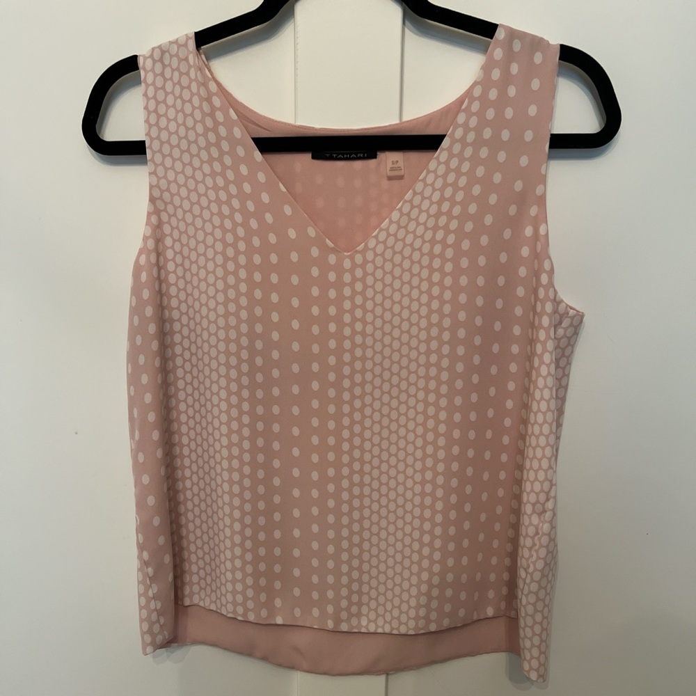 T Tahari Blush Pink Polka Dot Tank Top